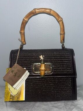 🪾NEW Pratesi Firenze Dark Brown Woven Satchel with Bamboo Handle
